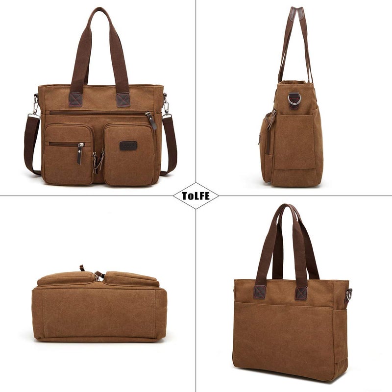 ToLFE Women Top Handle Satchel Handbags Shoulder Bag Messenger Tote Bag Purse Crossbody Bag (Double handles with 9.8" drop, New-Brown) - Image 5
