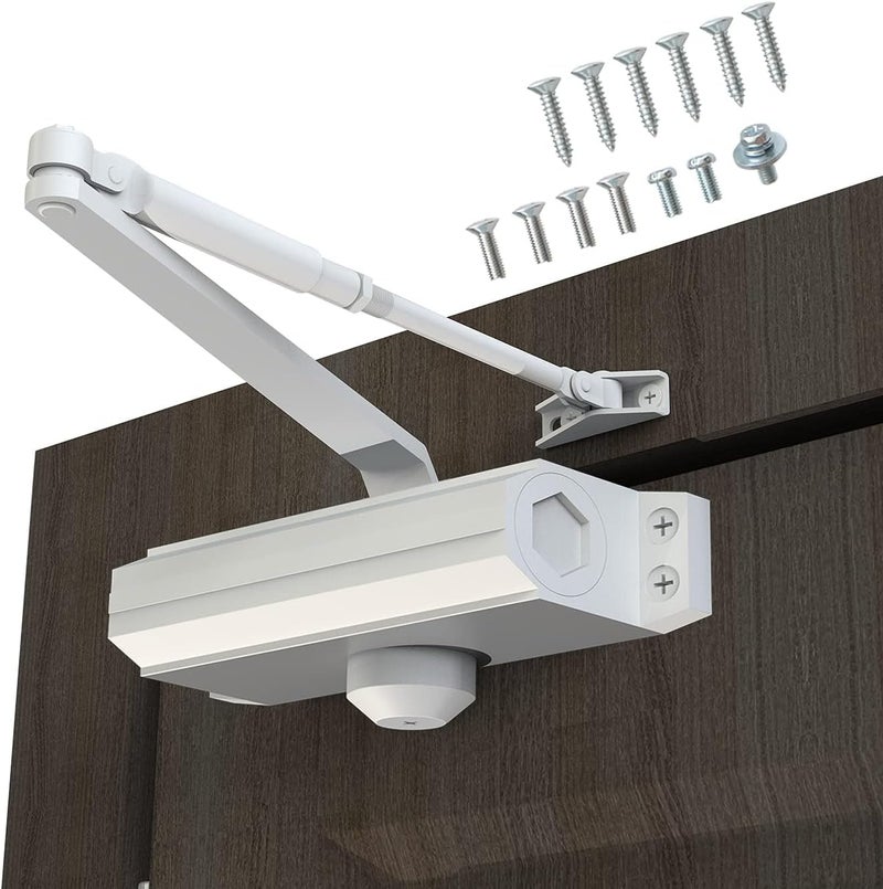 GEKRONE Automatic Door Closer Heavy Duty Fire Prevention Spring Hydraulic Aluminum Alloy Surface Mounted Residential Commerical Door Closer Hold Open Adjust Speed Door Weights 187-231 Lbs Size3-White - Image 1