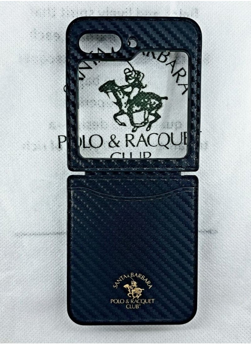 SANTA BARBARA POLO & RACQUET CLUB Kent series Genuine Back Case Carbon Fiber Pattern Leather Phone Case for Samsung Galaxy Z Flip 5 - Black  - Image 5