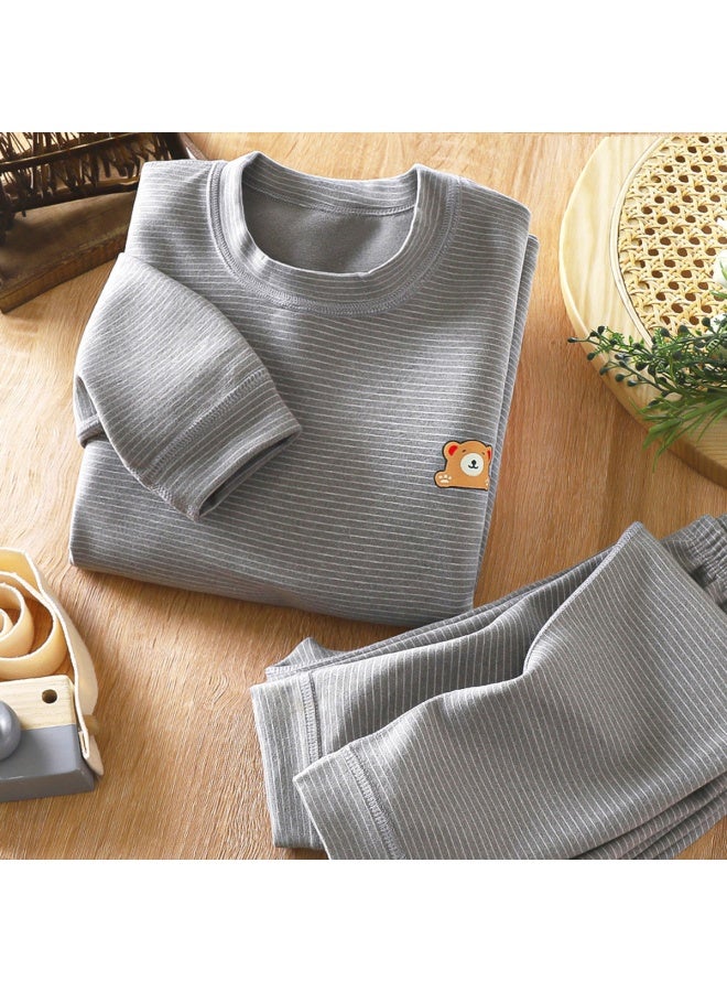 Children's Boneless Velvet Mid-high Collar  Clothes Long Pants Suit Men's And Women's Baby Striped Thickened Thermal Underwear Suit