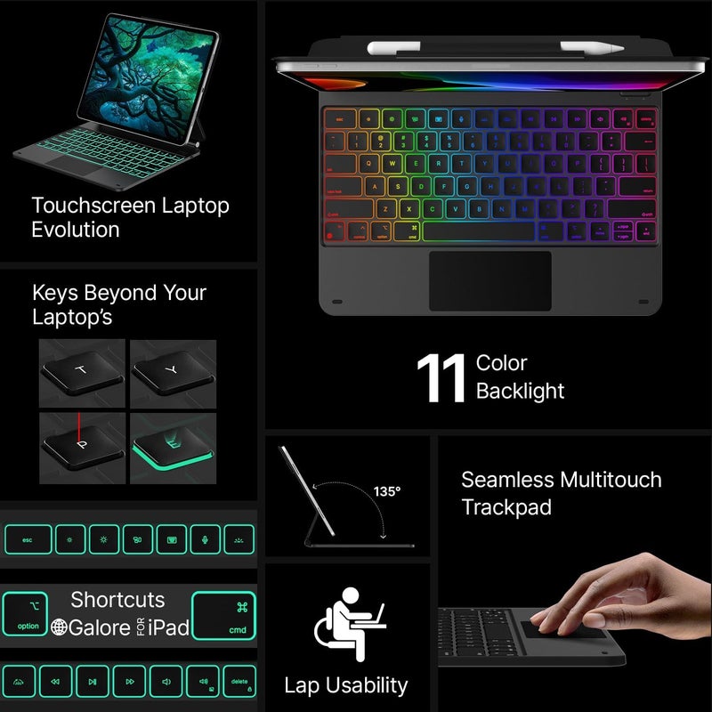 typecase Edge Keyboard Case for iPad Air 13 & Pro 12.9 with Floating Stand, 11-Color Backlit Keys, and Precision Trackpad - Image 3