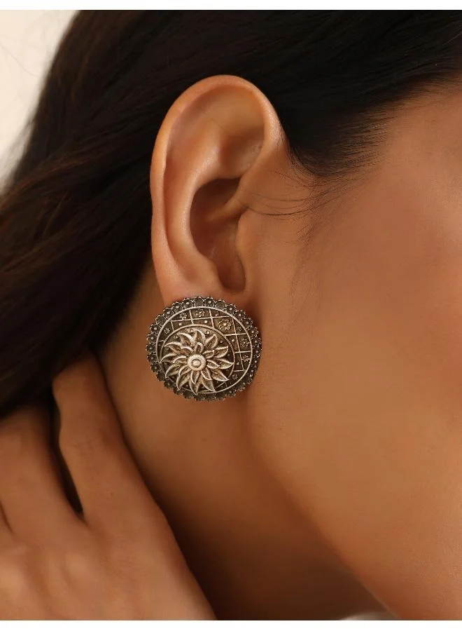 trueBrowns trueBrowns Silver Circular Floral Earrings
