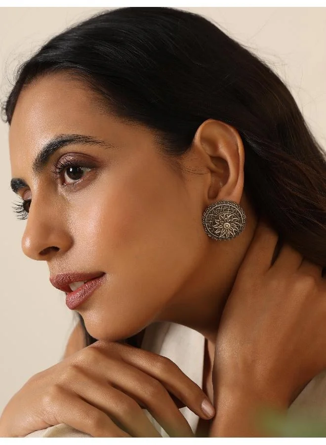 trueBrowns trueBrowns Silver Circular Floral Earrings