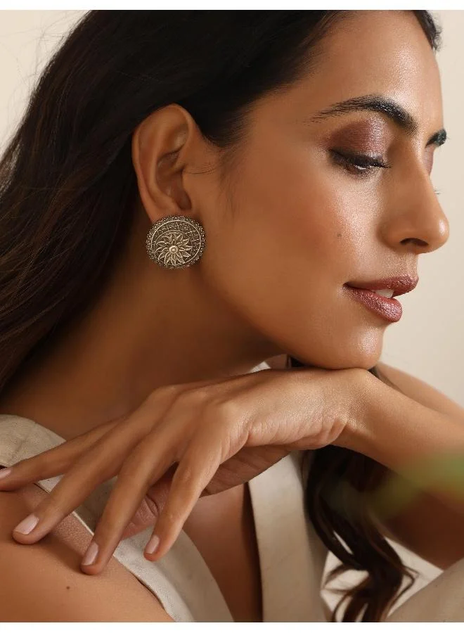 trueBrowns trueBrowns Silver Circular Floral Earrings