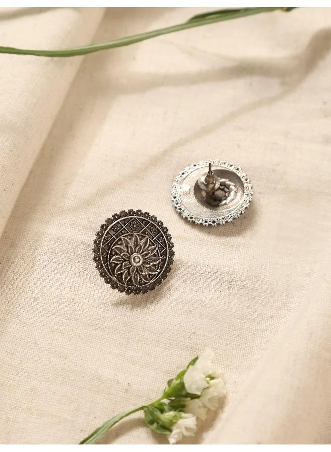 trueBrowns trueBrowns Silver Circular Floral Earrings