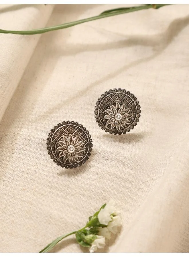 trueBrowns trueBrowns Silver Circular Floral Earrings