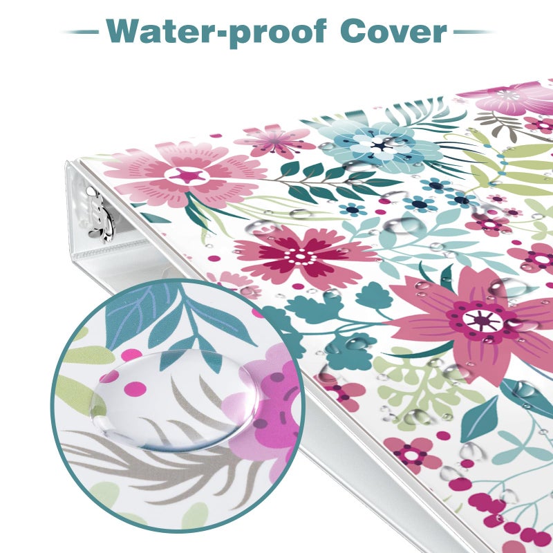 Eyrozill Floral 3 Ring Binder 1 Inch, Decorative Recipe Binders, Client Records with Clear Interior Pockets for Letter-Size(11" x 8.5") Paper, PVC Cover (Colorful) - Image 2
