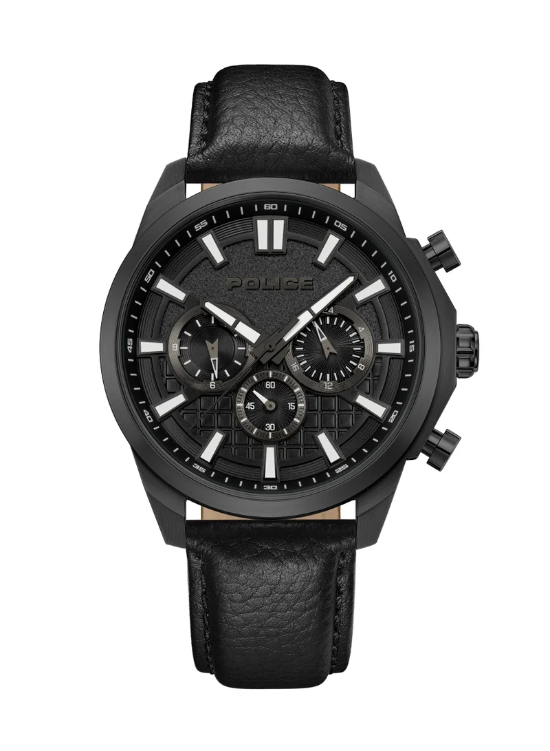 POLICE Rangy Black Dial Leather Strap Chronograph Watch for Men, 44mm