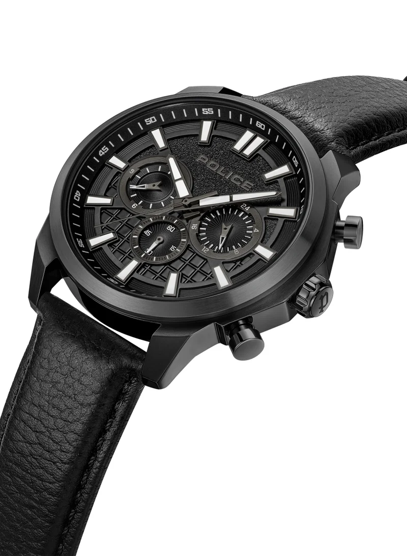 POLICE Rangy Black Dial Leather Strap Chronograph Watch for Men, 44mm