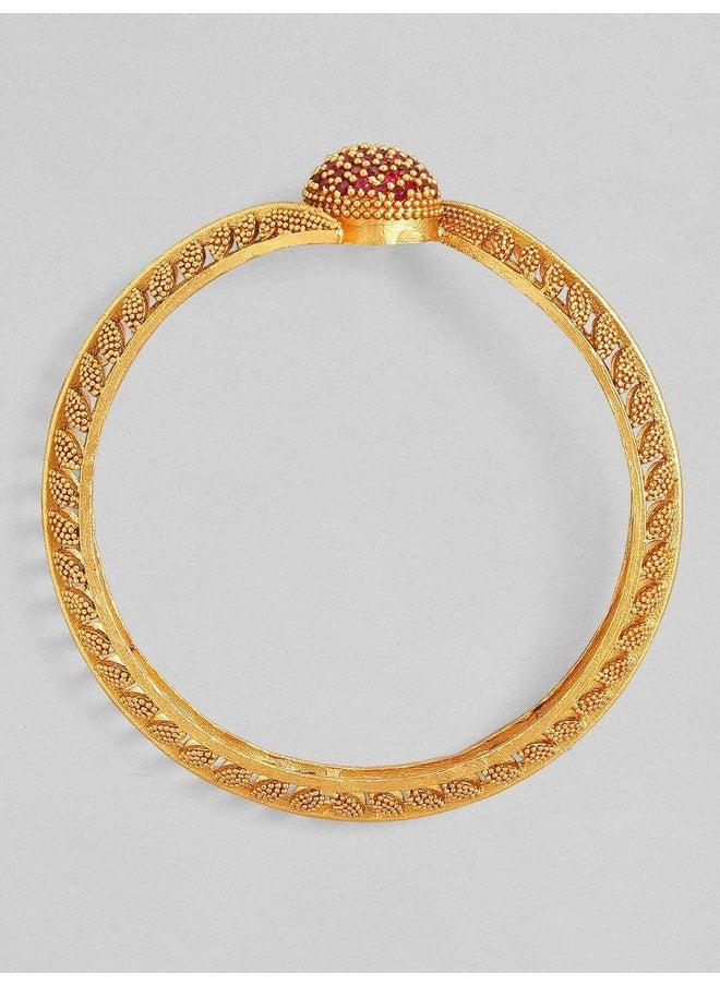 Rubans - Stylish Set of 2 18K Gold Plated Ruby Studded Geru Polish Traditional Bangles. - Image 1
