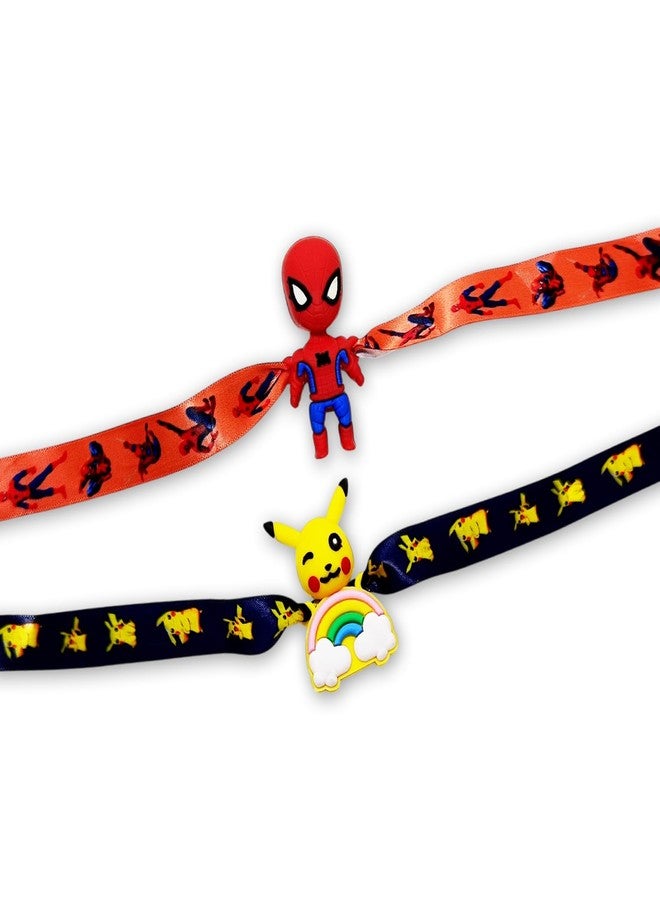 ascension Pack of 2 Kids Rakhi Cartoon Character Wrist Slap Band Cute Soft Rubber Bracelet for Girls & Boys Brother Raksha Bandhan With You are My Hero Fridge Magnet & Roli Tilak Pack - Image 3