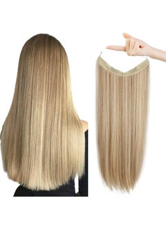 REECHO REECHO Invisible Wire Hair Extensions with Transparent Headband Adjustable Size Removable Secure Clips in Straight Secret Hairpiece for Women (24 Inch (Pack of 1), Gold Blonde Mixed) 