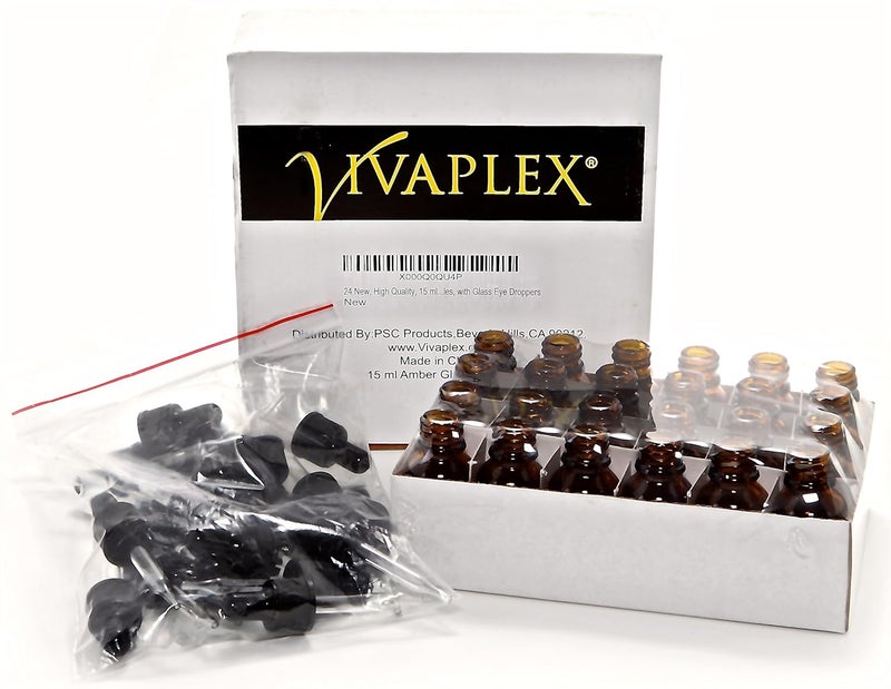 Vivaplex 24 Amber 15 ml 12 oz Glass Bottles with Glass Eye Droppers - Image 3