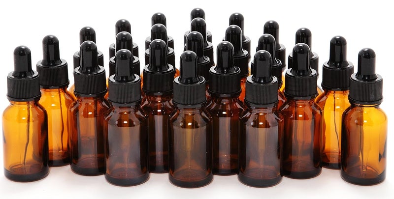 Vivaplex 24 Amber 15 ml 12 oz Glass Bottles with Glass Eye Droppers - Image 1