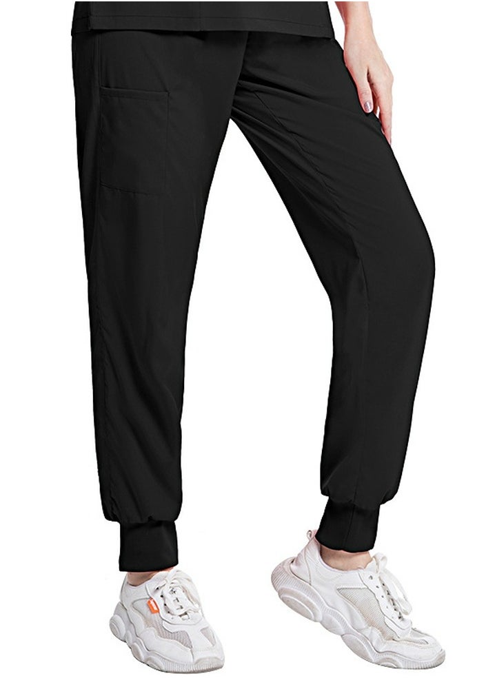 Loquat Medical Uniform Scrubs Pants Unisex Elastic Waist Jogger Pants Workwear Black 