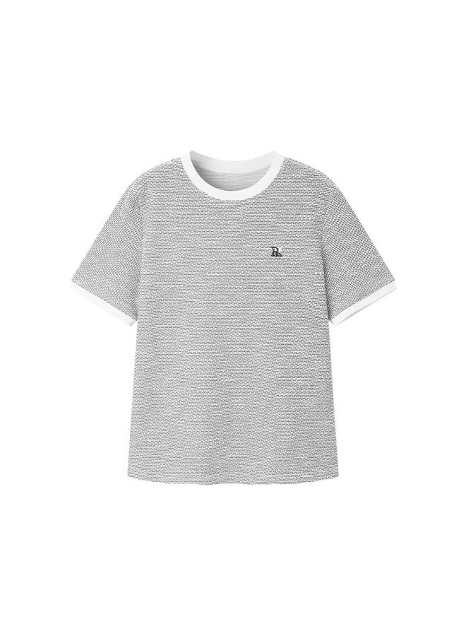 Waxbird Peacebird Women's Chanel-style T-shirt, Short-sleeved, Straight-leg, Loose-fit, Round Neck, Contrasting Color Knit Top, Black, L - Image 5