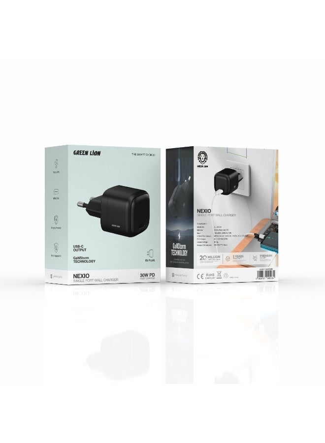 GREEN LION NEXIO Single Port Wall Charger EU Plug 30W 1C / Charging Protection / USB-C Port -Black - Image 3