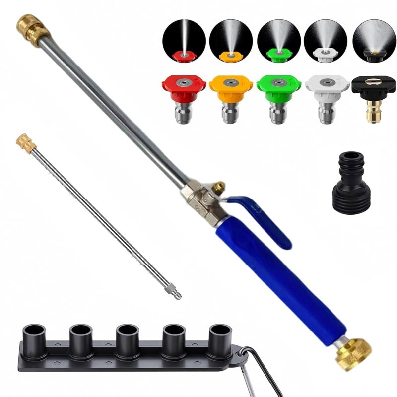 High Pressure Hose Nozzle 18-34.6 In Blue Adjustable Length - Durable Leak Proof Hydro Jet Washer for Car Washing Patio Cleaning Pet Washing - Image 1