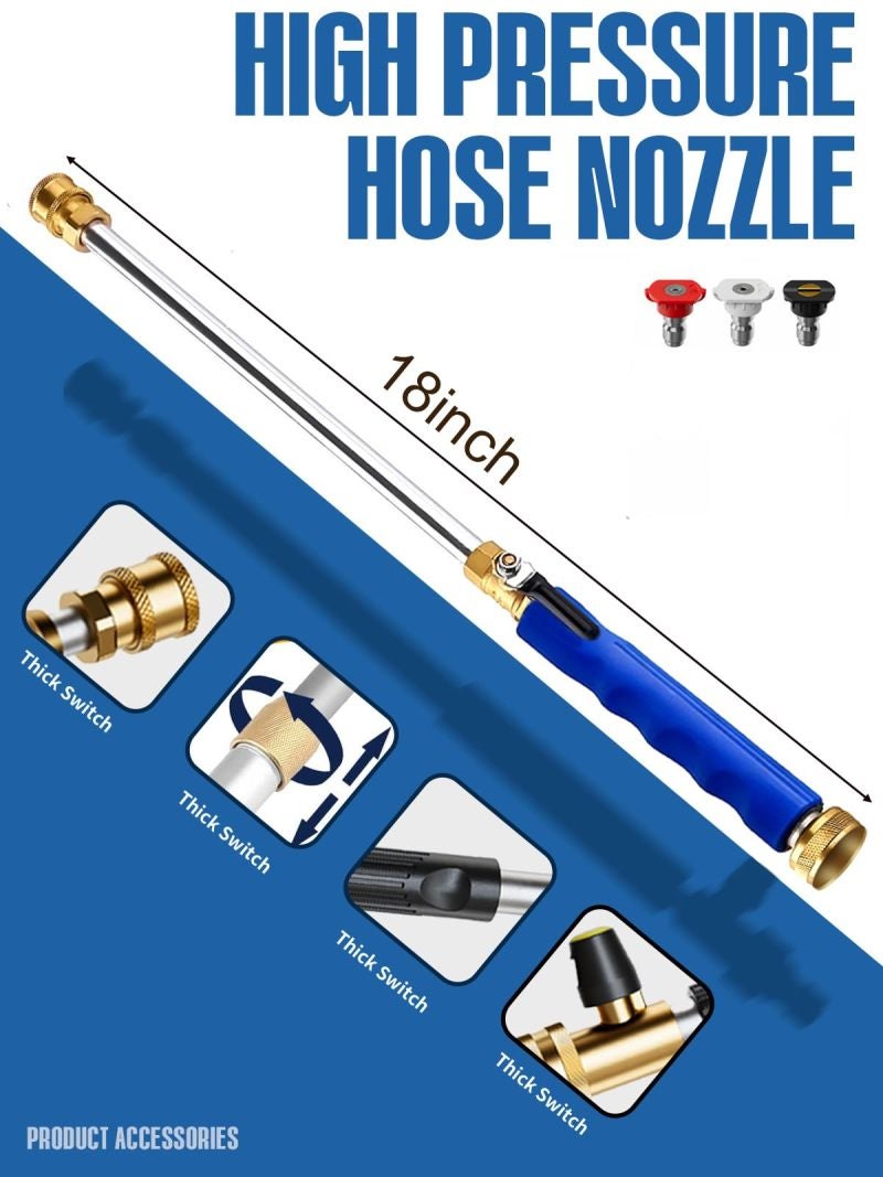 High Pressure Hose Nozzle 18-34.6 In Blue Adjustable Length - Durable Leak Proof Hydro Jet Washer for Car Washing Patio Cleaning Pet Washing - Image 2