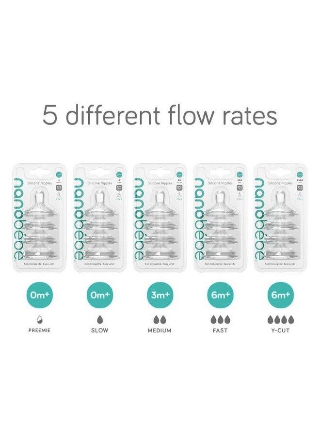 Nanobebe Nipples Baby Bottle Nipples, Silicone Nipple, Triple Vented, Ready to Use, 4 Pack, Fast Flow - Image 2