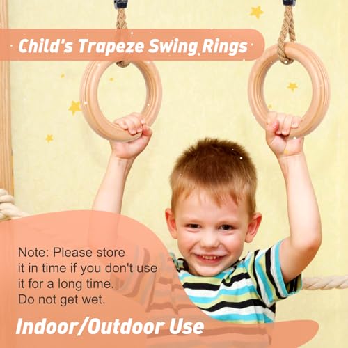 YAERSI Wooden Gymnastics RingsPull up Rings with Adjustable Buckle Wooden Swing Rings for Kids Home Exercise - Image 3