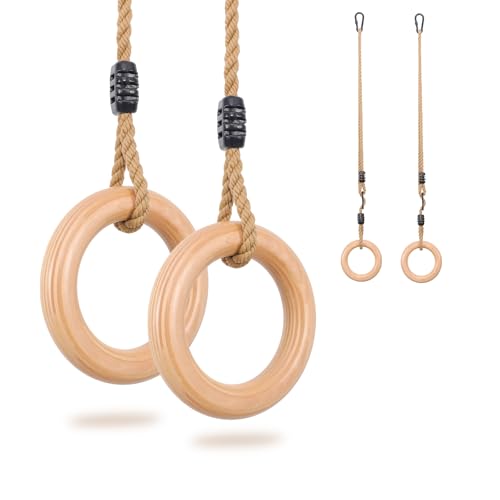 YAERSI Wooden Gymnastics RingsPull up Rings with Adjustable Buckle Wooden Swing Rings for Kids Home Exercise - Image 1