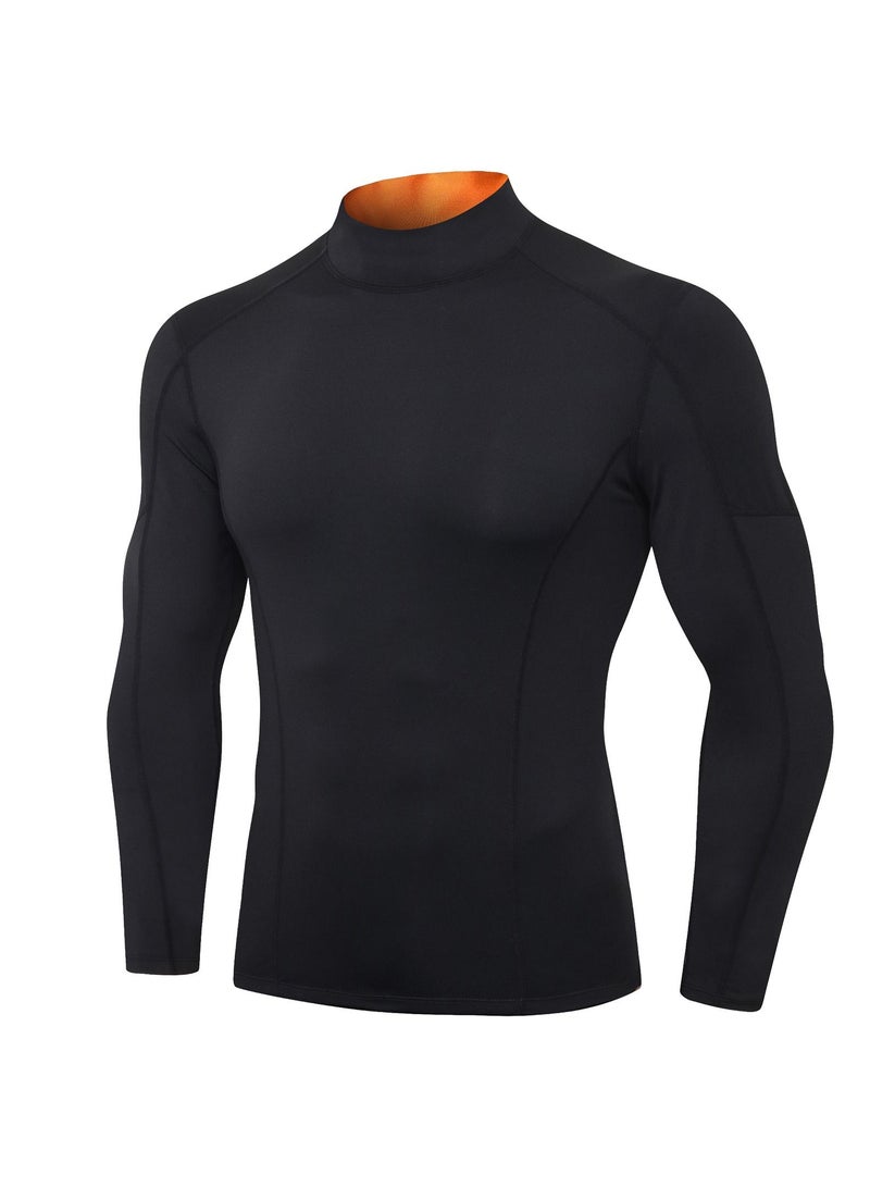 Loquat Men Quick Dry Breathable Long Sleeve T-Shirt Black/Orange - Image 1