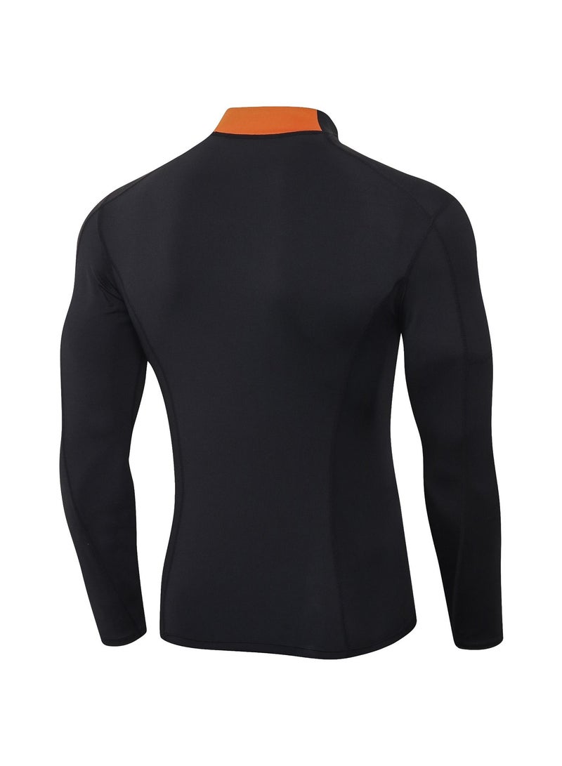 Loquat Men Quick Dry Breathable Long Sleeve T-Shirt Black/Orange - Image 2