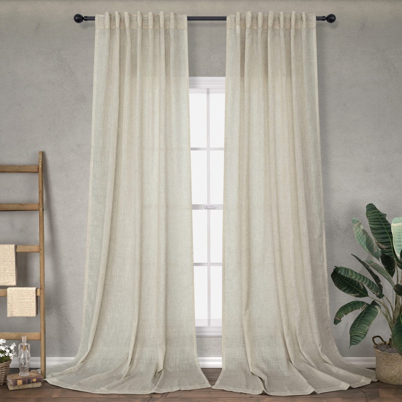 DANCURTON 102 Length Curtains for Living Room Dining 2 Panel Pocket Back Tab Light Filtering Burlap Farmhouse Flax Linen Large Window Drape Tan Beige Curtain 102 Inches Long for Patio Sliding Glass Door Bedroom - Image 1