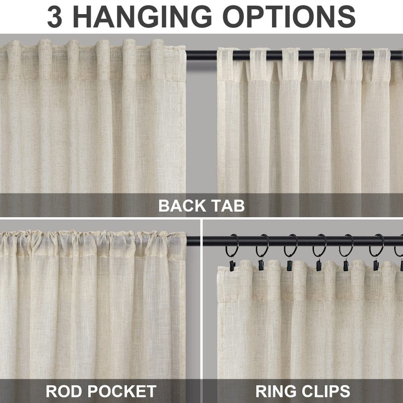 DANCURTON 102 Length Curtains for Living Room Dining 2 Panel Pocket Back Tab Light Filtering Burlap Farmhouse Flax Linen Large Window Drape Tan Beige Curtain 102 Inches Long for Patio Sliding Glass Door Bedroom - Image 4