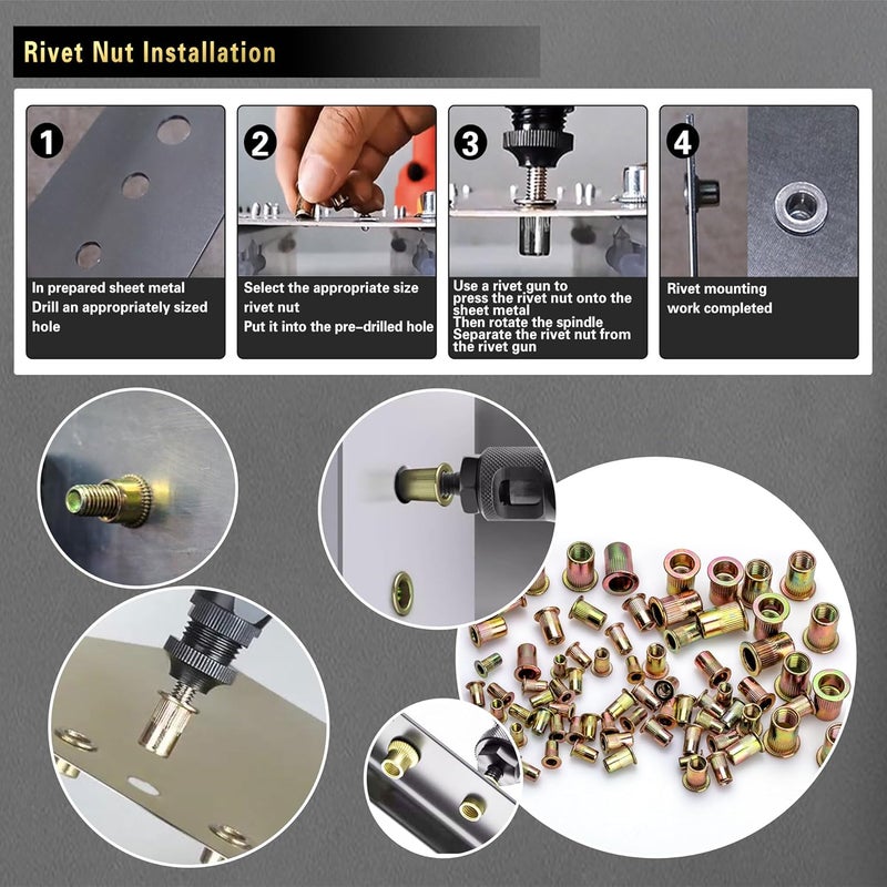 AskWay Store Pressure Rivet Nut Tool Kit, 430Pcs Metric Rivet Nut Combination (M8/M6/M5/M4/M3), Suitable for Furniture, Decoration, Automotive, Marine and Industrial Applications - Image 4