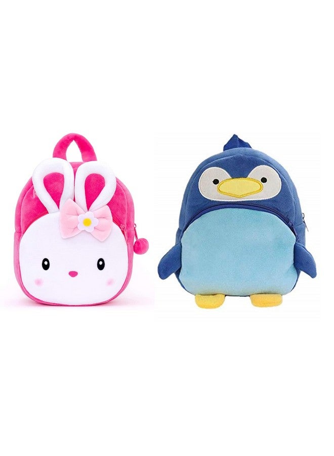 Blue Tree Kids School Bag Soft Plush Backpack Cartoon Bags Mini Travel Bag for for Girls Boys Toddler Baby Konggi Rabbit & Penguin - Image 1