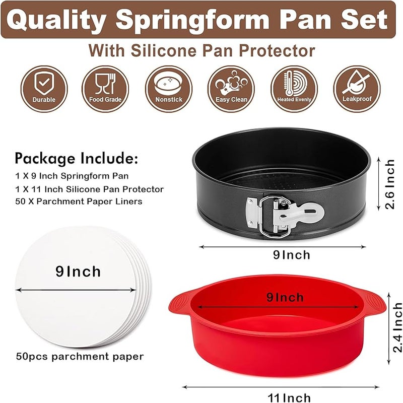 Molgree Springform Pan 9 Inch Nonstick, Leakproof Cheesecake Pan with Protector, Spring Form Pans for Cheesecake, 9 Inch Springform Cake Pans for Baking with Removable Bottom and 50Pcs Parchment Paper - Image 5