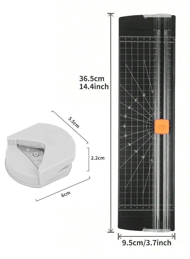 KLNAMAEAAN Portable A4 Paper Cutter with Precision Cutting Guide with 1 Piece of Paper Corner Rounder and Photo Corner Cutter, Ideal for Home and Office Use, Scrapbooking, Cardboard and Label Projects - Image 1