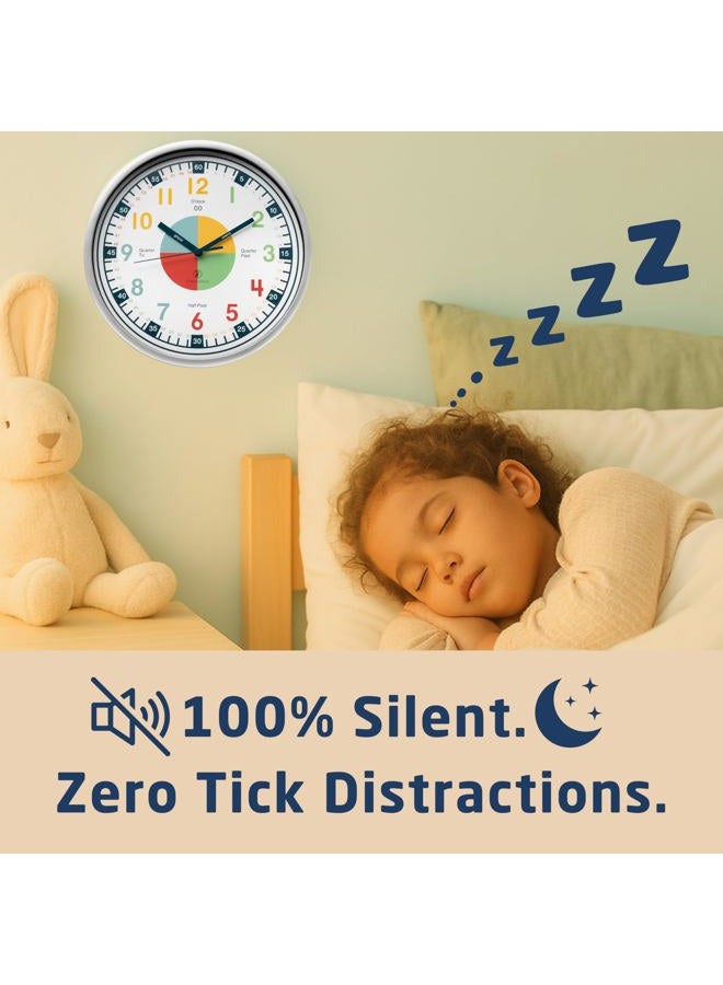 OWLCONIC Telling Time Teaching Clock. Kids Room, Playroom DÃƒ©cor Analog Silent Wall Clock. Great Visual Learning Clock Time Resource. Perfect Educational Tool for Homeschool, Classroom, Teachers and Parents. - Image 3