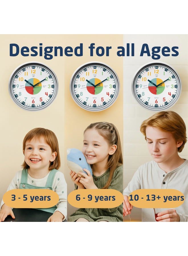 OWLCONIC Telling Time Teaching Clock. Kids Room, Playroom DÃƒ©cor Analog Silent Wall Clock. Great Visual Learning Clock Time Resource. Perfect Educational Tool for Homeschool, Classroom, Teachers and Parents. - Image 5