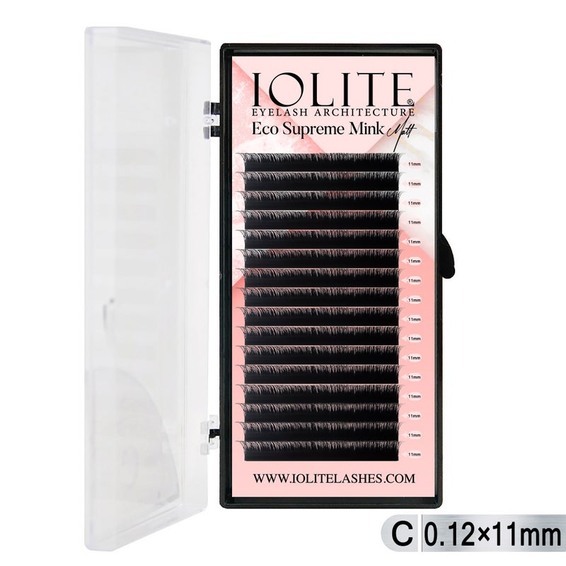 Iolite Eco Supreme Mink Matt Lash Extension Tray C – Curl – 0.12T (6mm–15mm) – Matt Finish, Premium Eco-Friendly Eyelashes for Lash Artists ISMMC12T - 11MM