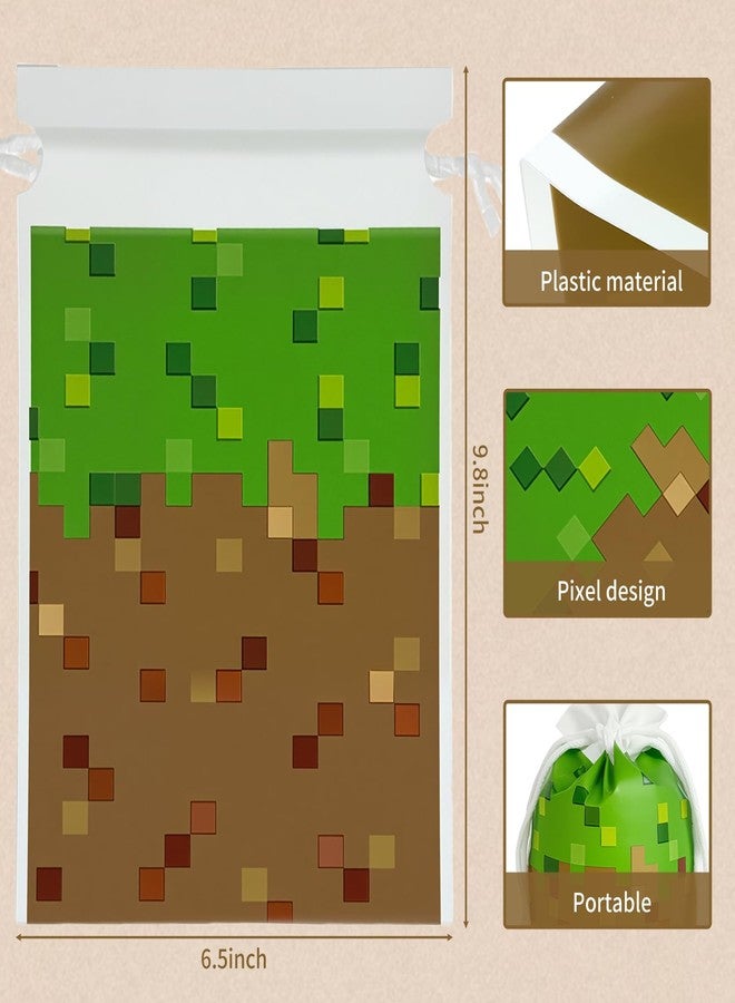 Eylola 48Pcs 7 x 10Inch Pixel Miner Favor Bags Pixel Themed Treat Goodie Bags for Birthday Party Supplies Video Game Party Candy Bag for Kids - Image 2