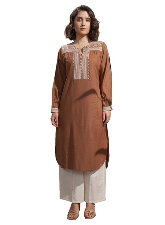 Vishudh Women's Kurta  brown  | Regular Fit | Trendy Ethnic  Top for Everyday Comfort Cotton Blend   (L) - Image 1