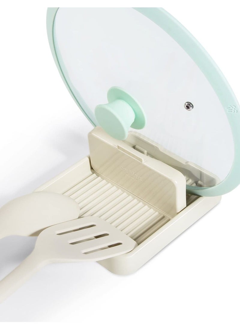 Excefore 2 Pack Spoon Rest with Pot Lid Holder For Stove Top, Keep Your Kitchen Neat and Drip-Free - Perfect for Spoons, Lids, Utensils, and More - Beige Color  - Image 1