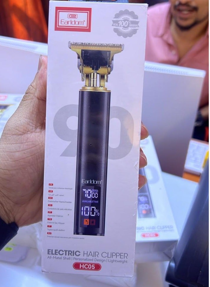 Earldom Cordless Electric Hair Clipper – All-Metal Shell, LED Display, USB-C Fast-Charge, 90 Min Runtime