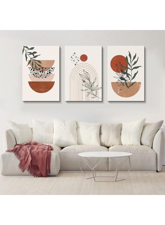 YongArt Boho Wall Art Prints, Boho Wall Decor, Mid Century Modern Wall Art, Set of 3 Prints, Abstract Geometric Prints Black Beige Terracotta Minimalist Art, Natural Framed Canvas Prints Artwork For Living Room - Image 2