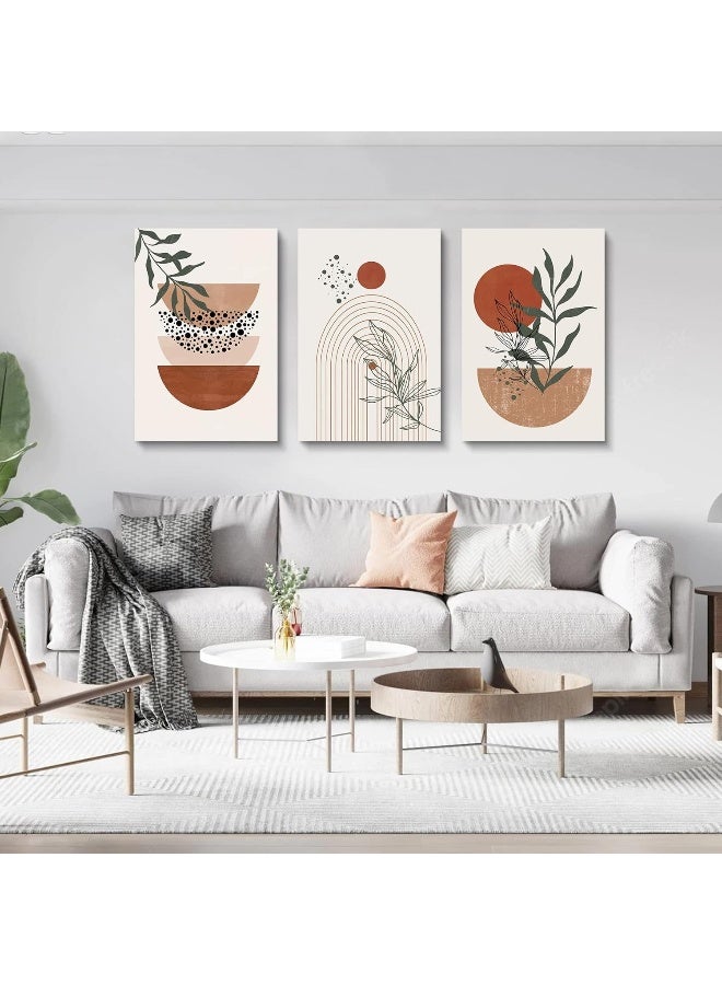 YongArt Boho Wall Art Prints, Boho Wall Decor, Mid Century Modern Wall Art, Set of 3 Prints, Abstract Geometric Prints Black Beige Terracotta Minimalist Art, Natural Framed Canvas Prints Artwork For Living Room - Image 5