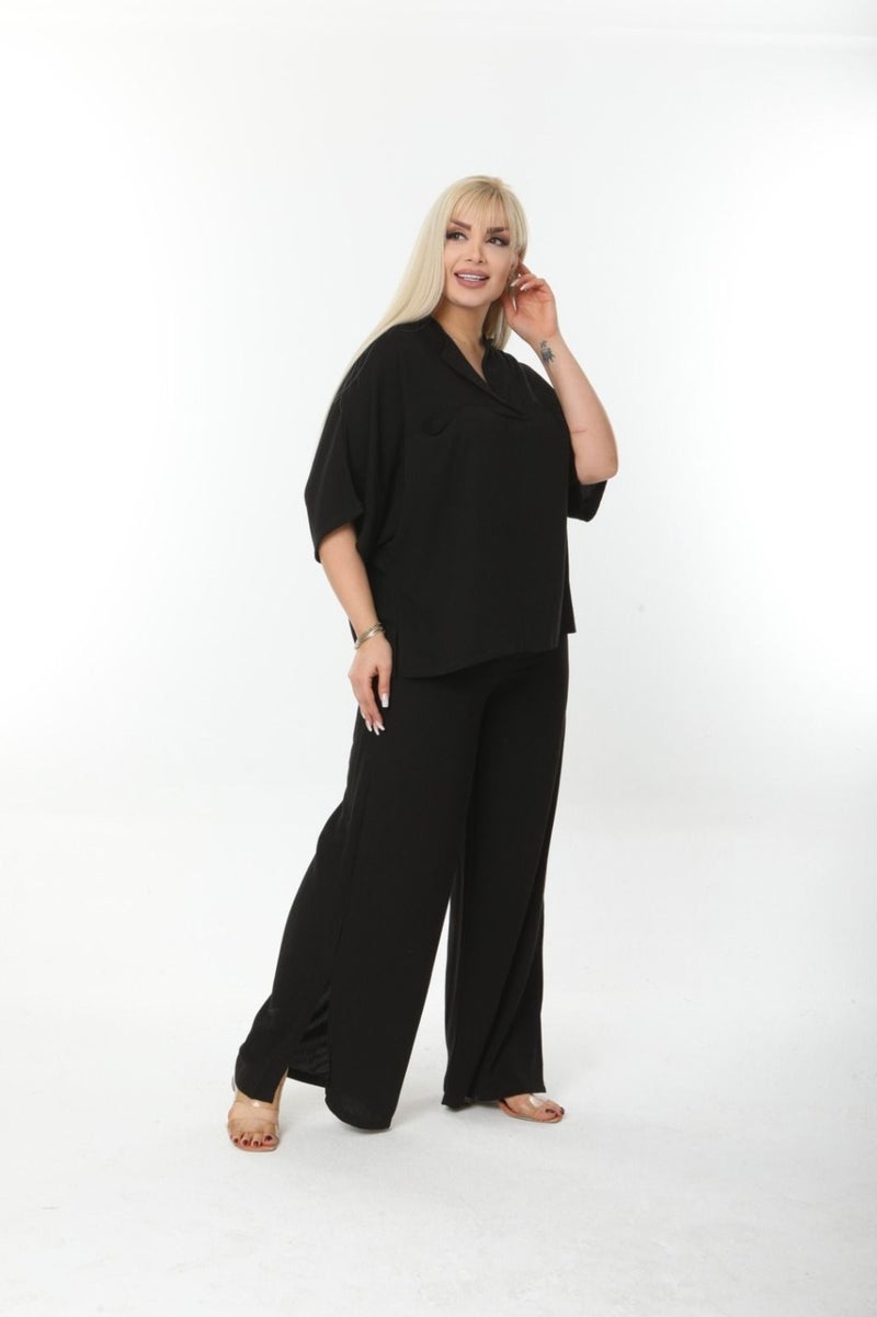 Escbutik Large Size Side Slit Comfortable Two-piece Suit with Trousers Stylish Bottom-Top Suit  - Image 1