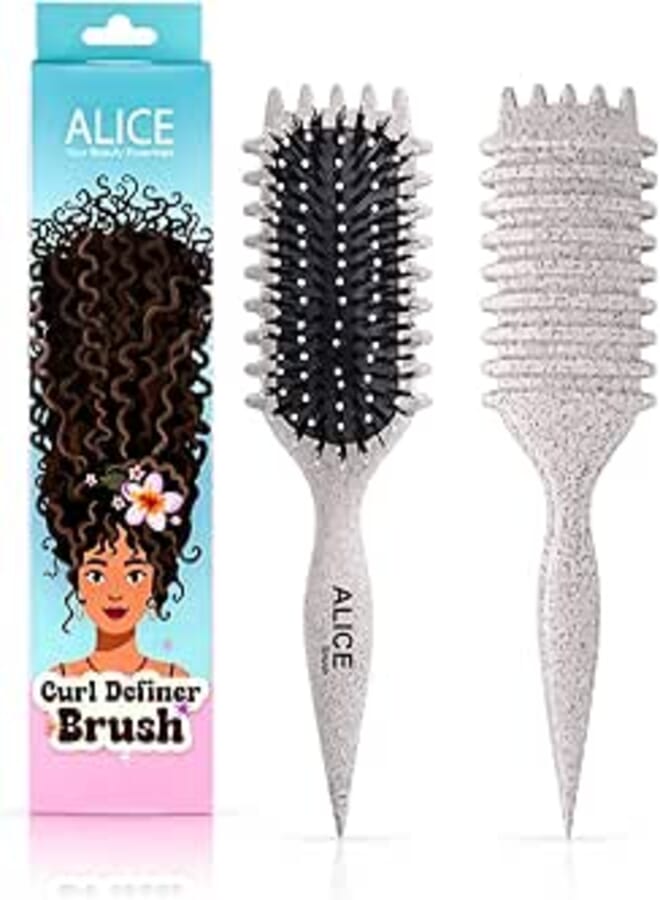 Alice - Curl Definer Brush, Curly Hair Styling Brush, Gentle Detangling Professional Brush, With Nylon Comb Teeth, Pointed Tail Comb Handle, Curl Separator For Defined Waves & Curls (Off White)