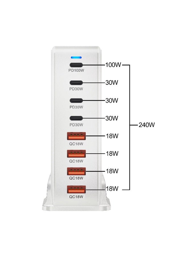 240W GaN Desktop Charging Station with 8 Ports (4 USB-C PD3.0, 4 USB-A QC3.0) for Laptops, Phones - Image 3