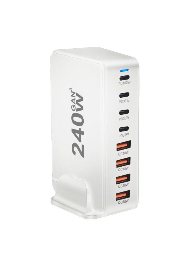 240W GaN Desktop Charging Station with 8 Ports (4 USB-C PD3.0, 4 USB-A QC3.0) for Laptops, Phones - Image 1