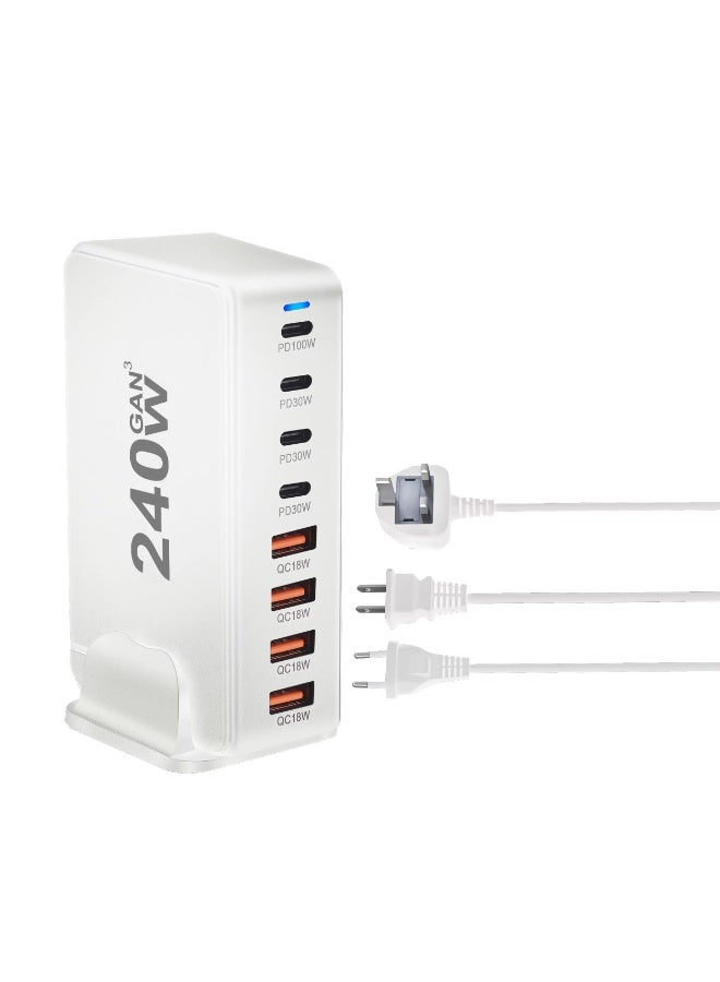 240W GaN Desktop Charging Station with 8 Ports (4 USB-C PD3.0, 4 USB-A QC3.0) for Laptops, Phones - Image 2