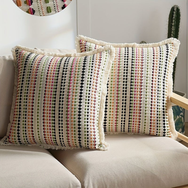 2Pcs Gray Color Blocked Polka Dot Trim Pillow Covers 45x45cm 18x18 Inch Square Throw Pillow Cases for Living Room Bedroom Sofa Couch - Image 5