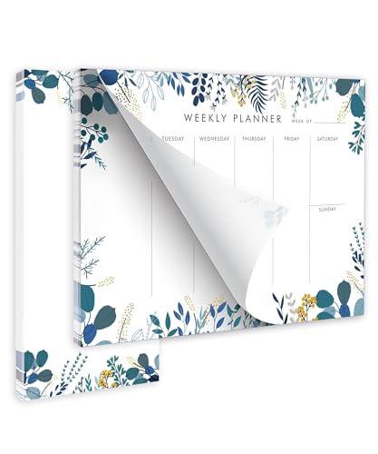 Yoment Weekly Planner Notepad Tear Off Set of 2 Weekly Calendar Pad 52 Undated To Do List Notepad Sheets Desk Planner Planning Pads Productivity Tracker for Work Goals Notes Schedule Ideas, Floral Blue - Image 1